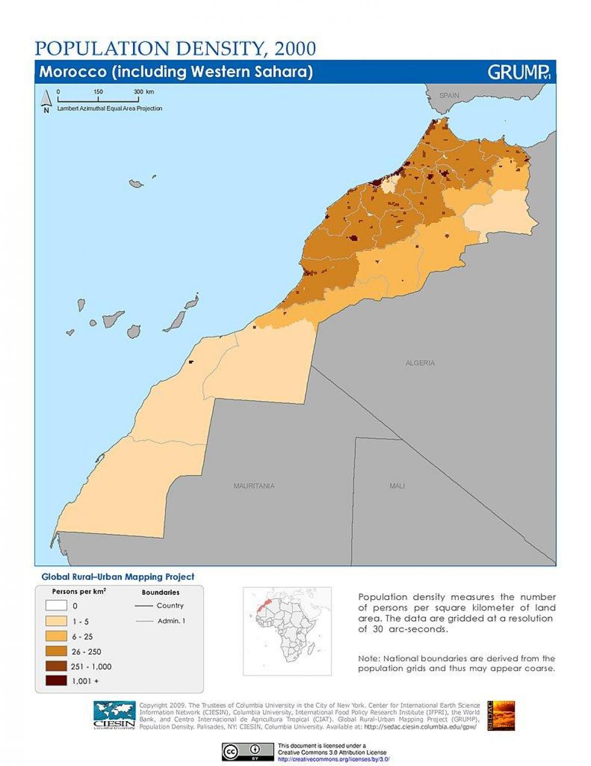 Mapa de densidade de Marrocos