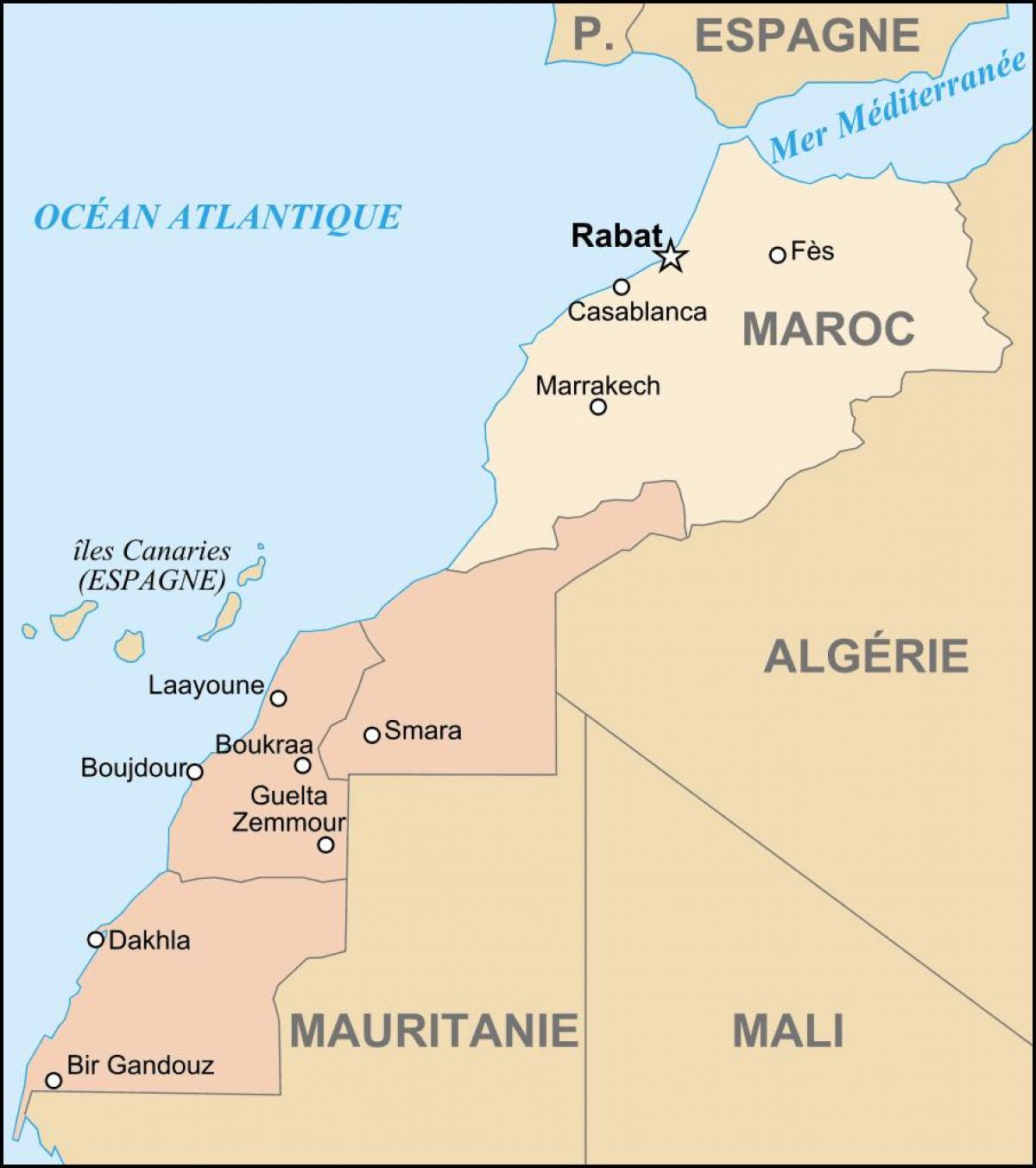 Mapa de Marrocos e dos países limítrofes